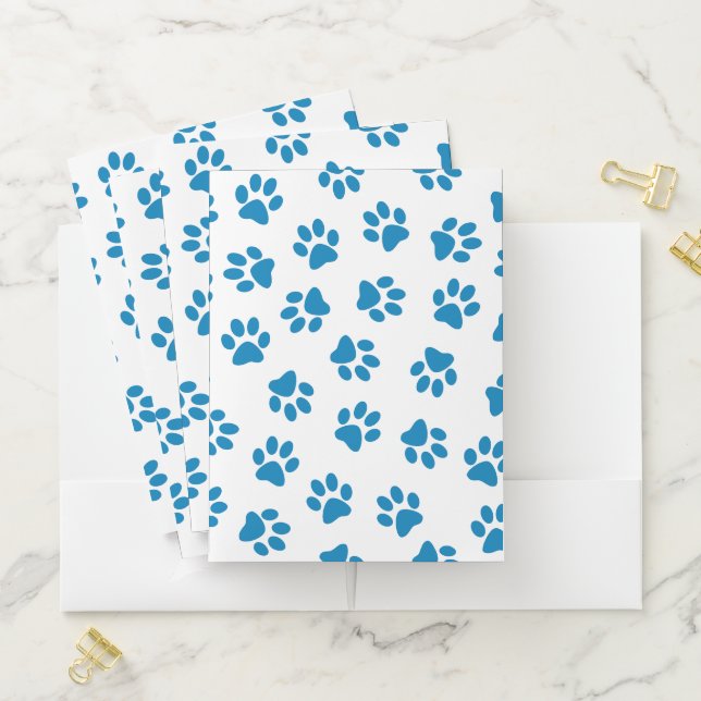 Pattern Of Paws, Dog Paws, Blue Paws Pocket Folder (In Situ)