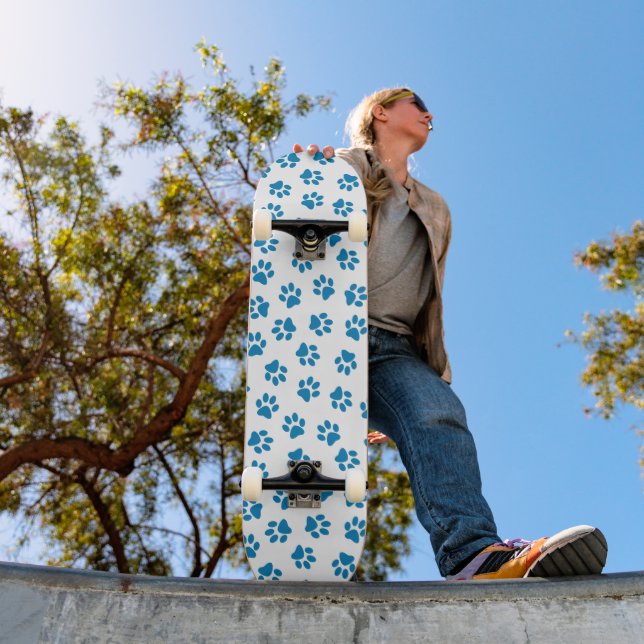 Pattern Of Paws, Dog Paws, Blue Paws Skateboard (Outdoor 1)