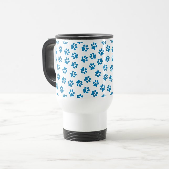 Pattern Of Paws, Dog Paws, Blue Paws Travel Mug (Front Left)