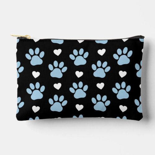 Pattern Of Paws Dog Paws Blue Paws White Hearts Accessory Pouch