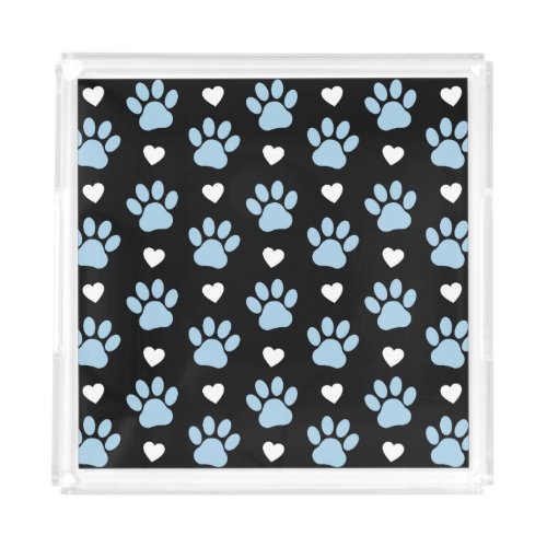 Pattern Of Paws Dog Paws Blue Paws White Hearts Acrylic Tray