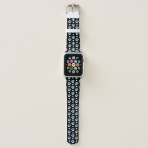 Pattern Of Paws, Dog Paws, Blue Paws, White Hearts Apple Watch Band