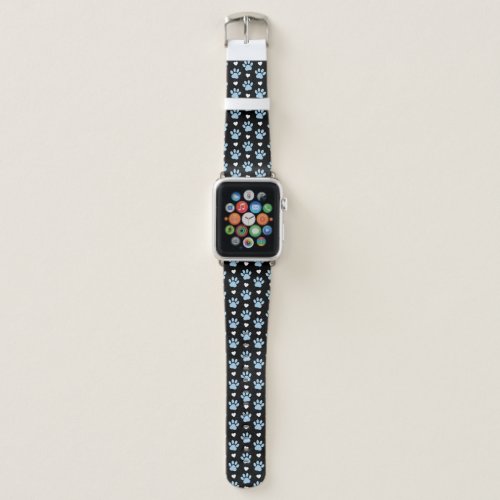 Pattern Of Paws Dog Paws Blue Paws White Hearts Apple Watch Band