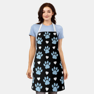 Pattern Of Paws, Dog Paws, Blue Paws, White Hearts Apron