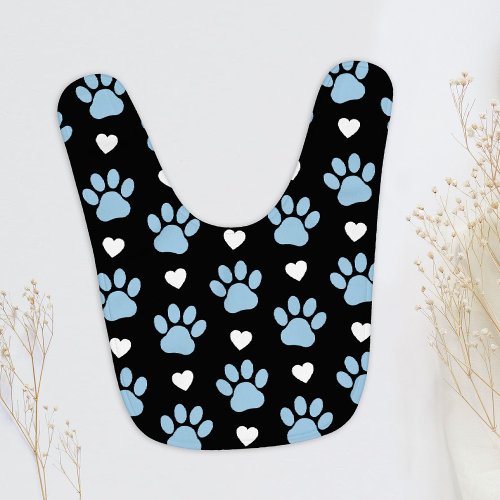 Pattern Of Paws Dog Paws Blue Paws White Hearts Baby Bib