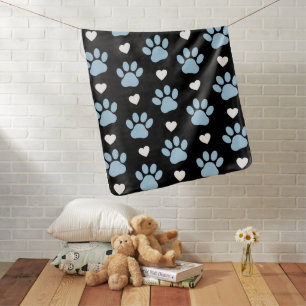 Pattern Of Paws, Dog Paws, Blue Paws, White Hearts Baby Blanket