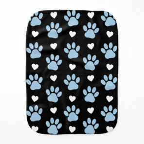 Pattern Of Paws, Dog Paws, Blue Paws, White Hearts Baby Burp Cloth