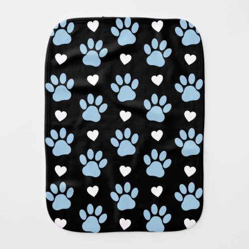 Pattern Of Paws Dog Paws Blue Paws White Hearts Baby Burp Cloth