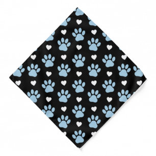 Pattern Of Paws, Dog Paws, Blue Paws, White Hearts Bandana