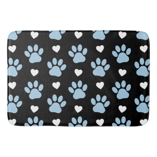 Pattern Of Paws Dog Paws Blue Paws White Hearts Bath Mat