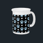 Pattern Of Paws, Dog Paws, Blue Paws, White Hearts Beverage Pitcher<br><div class="desc">Cute,  fun and adorable pattern with blue paws and white hearts. Modern and trendy gift,  perfect for the dog lover in your life.</div>