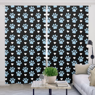 Pattern Of Paws, Dog Paws, Blue Paws, White Hearts Blackout Curtains
