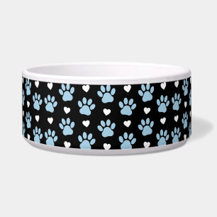 Pattern Of Paws, Dog Paws, Blue Paws, White Hearts Bowl