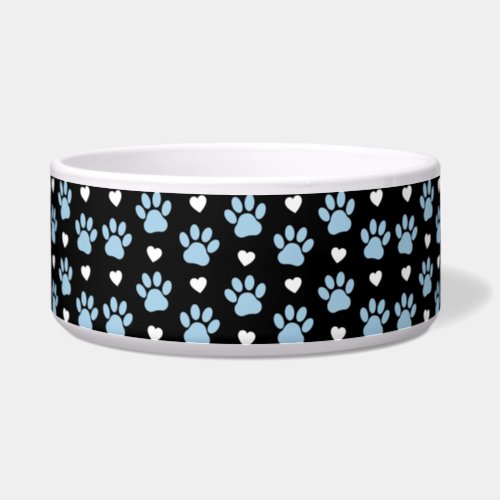 Pattern Of Paws Dog Paws Blue Paws White Hearts Bowl