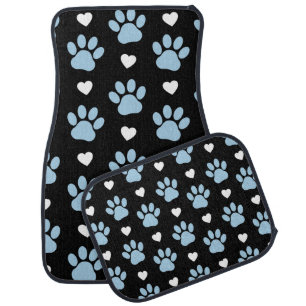 Pattern Of Paws, Dog Paws, Blue Paws, White Hearts Car Floor Mat