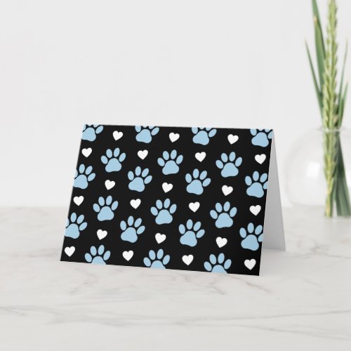 Pattern Of Paws Dog Paws Blue Paws White Hearts Card