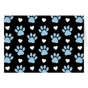 Pattern Of Paws, Dog Paws, Blue Paws, White Hearts Cards