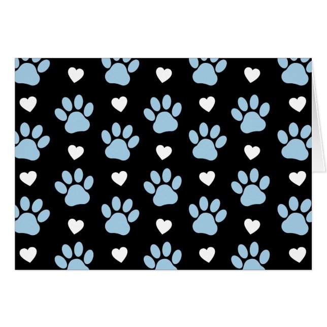 Pattern Of Paws, Dog Paws, Blue Paws, White Hearts Cards (Front Horizontal)