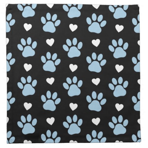 Pattern Of Paws Dog Paws Blue Paws White Hearts Cloth Napkin