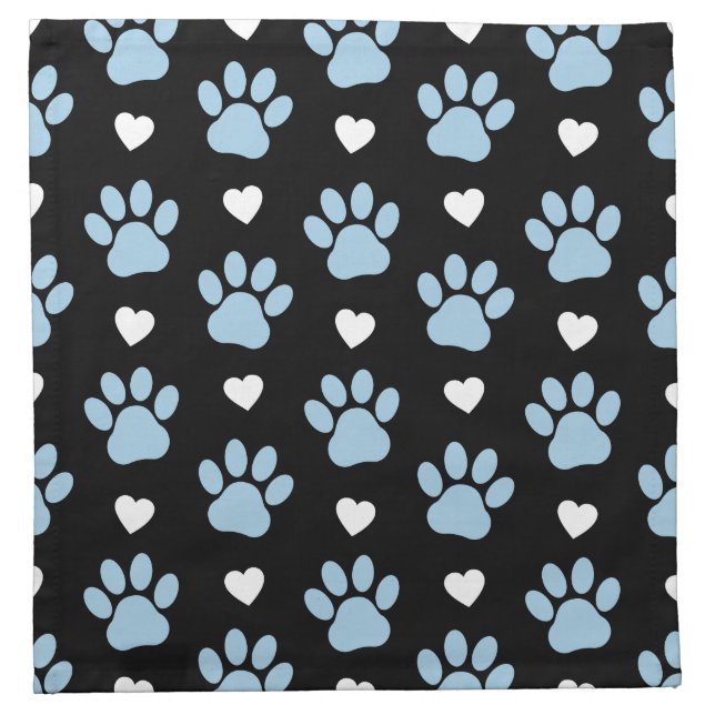 Pattern Of Paws, Dog Paws, Blue Paws, White Hearts Cloth Napkin (Front)