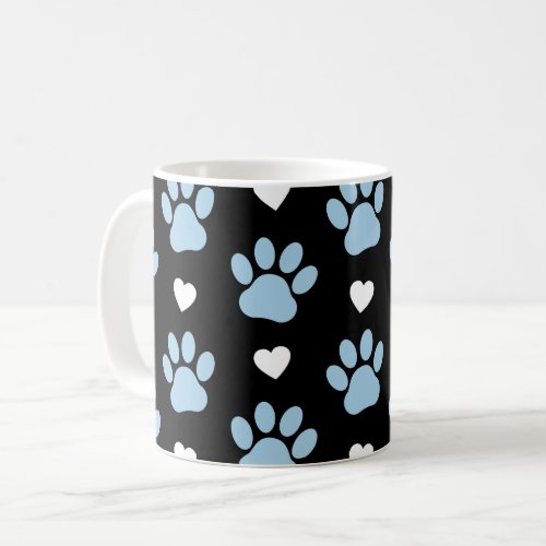 Pattern Of Paws Dog Paws Blue Paws White Hearts Coffee Mug