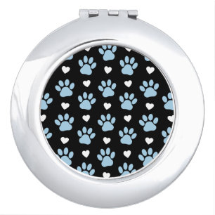 Pattern Of Paws, Dog Paws, Blue Paws, White Hearts Compact Mirror
