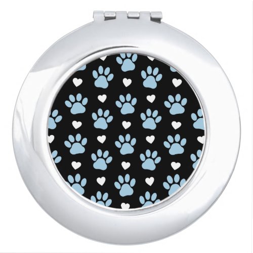 Pattern Of Paws Dog Paws Blue Paws White Hearts Compact Mirror
