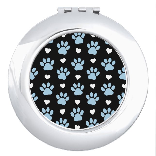 Pattern Of Paws, Dog Paws, Blue Paws, White Hearts Compact Mirror (Front)