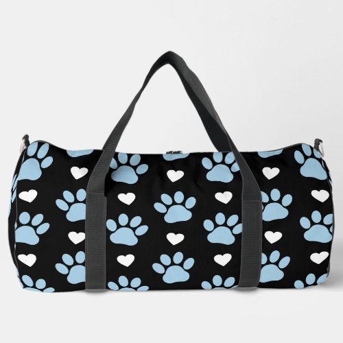 Pattern Of Paws Dog Paws Blue Paws White Hearts Duffle Bag