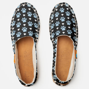 Pattern Of Paws, Dog Paws, Blue Paws, White Hearts Espadrilles