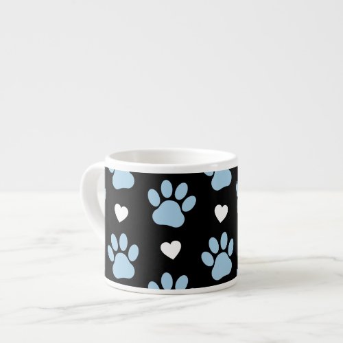 Pattern Of Paws Dog Paws Blue Paws White Hearts Espresso Cup