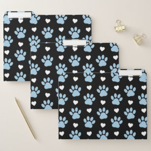 Pattern Of Paws, Dog Paws, Blue Paws, White Hearts File Folder