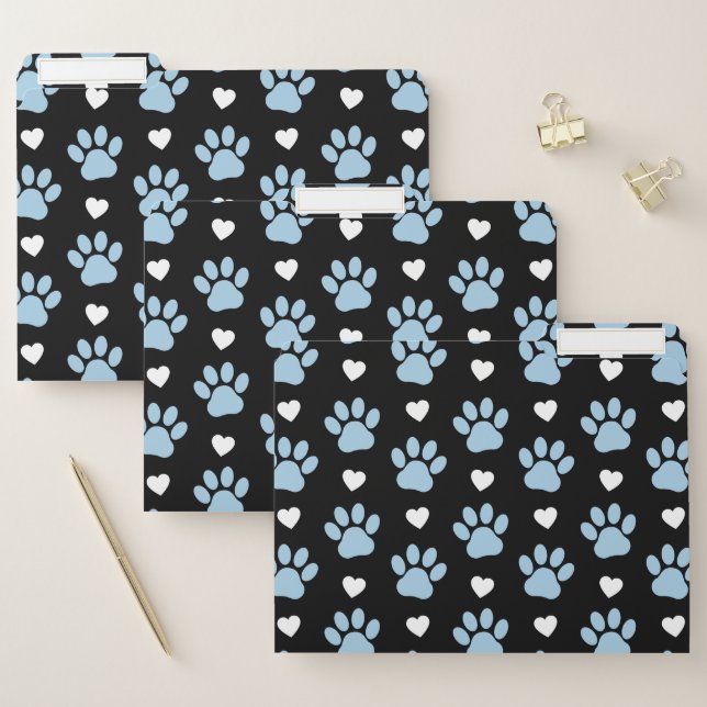 Pattern Of Paws, Dog Paws, Blue Paws, White Hearts File Folder (Set)