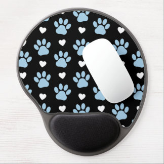Pattern Of Paws, Dog Paws, Blue Paws, White Hearts Gel Mouse Pad