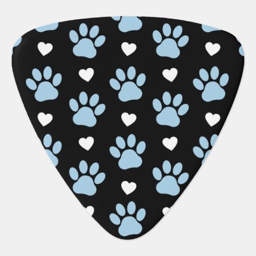 Pattern Of Paws Dog Paws Blue Paws White Hearts Guitar Pick