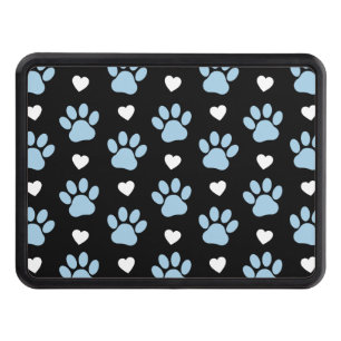 Pattern Of Paws, Dog Paws, Blue Paws, White Hearts Hitch Cover