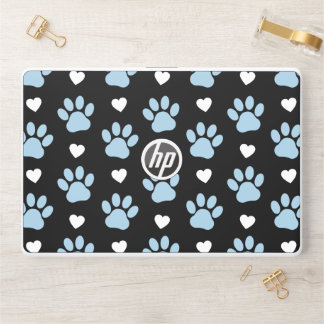 Pattern Of Paws, Dog Paws, Blue Paws, White Hearts HP Laptop Skin