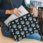Pattern Of Paws, Dog Paws, Blue Paws, White Hearts Laptop Sleeve<br><div class="desc">Cute,  fun and adorable pattern with blue paws and white hearts. Modern and trendy gift,  perfect for the dog lover in your life.</div>