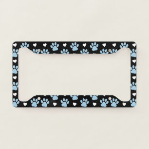 Pattern Of Paws, Dog Paws, Blue Paws, White Hearts License Plate Frame
