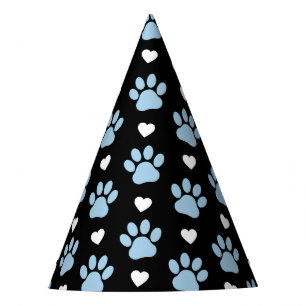Pattern Of Paws, Dog Paws, Blue Paws, White Hearts Party Hat