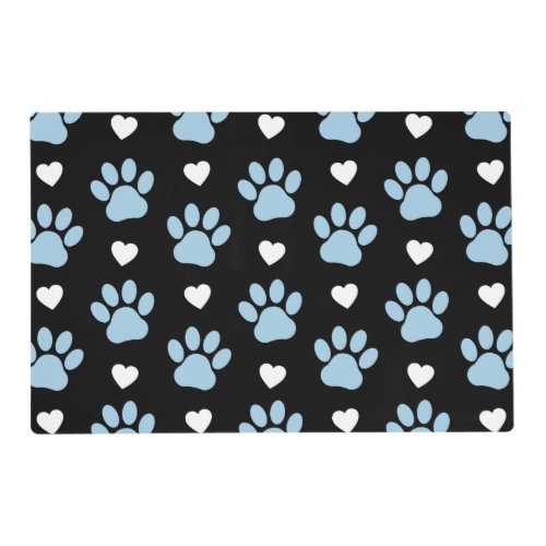 Pattern Of Paws Dog Paws Blue Paws White Hearts Placemat