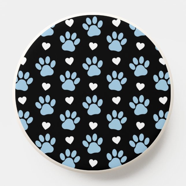 Pattern Of Paws, Dog Paws, Blue Paws, White Hearts PopSocket (Popsocket)