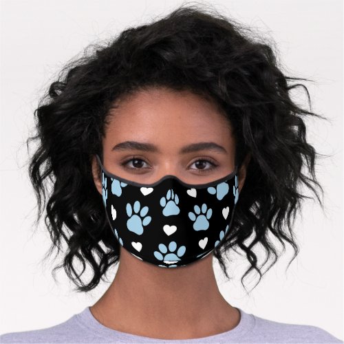Pattern Of Paws Dog Paws Blue Paws White Hearts Premium Face Mask
