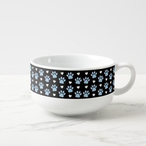 Pattern Of Paws Dog Paws Blue Paws White Hearts Soup Mug