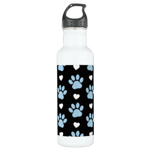 Pattern Of Paws, Dog Paws, Blue Paws, White Hearts Stainless Steel Water Bottle