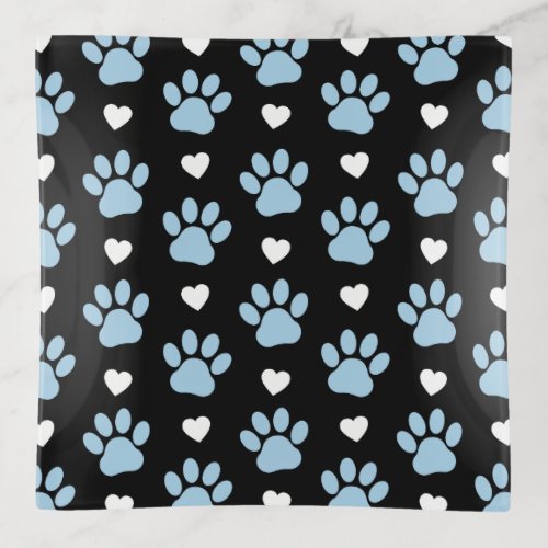 Pattern Of Paws Dog Paws Blue Paws White Hearts Trinket Tray