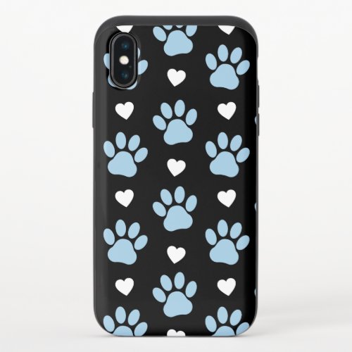 Pattern Of Paws Dog Paws Blue Paws White Hearts iPhone X Slider Case