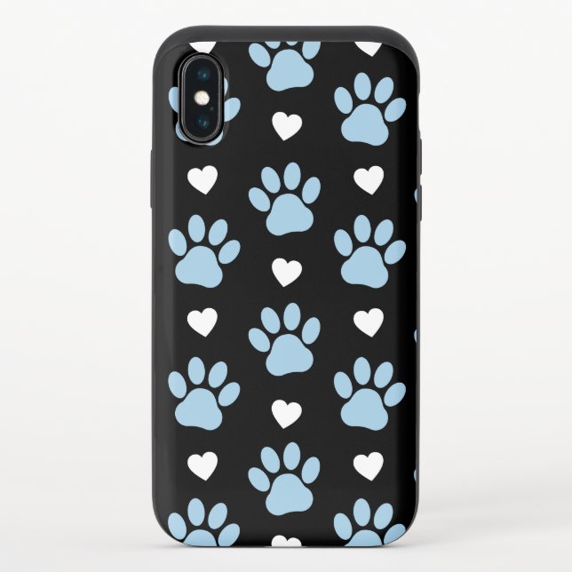 Pattern Of Paws, Dog Paws, Blue Paws, White Hearts Uncommon iPhone Case (Back)