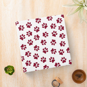 Pattern Of Paws, Dog Paws, Burgundy Paws 3 Ring Binder