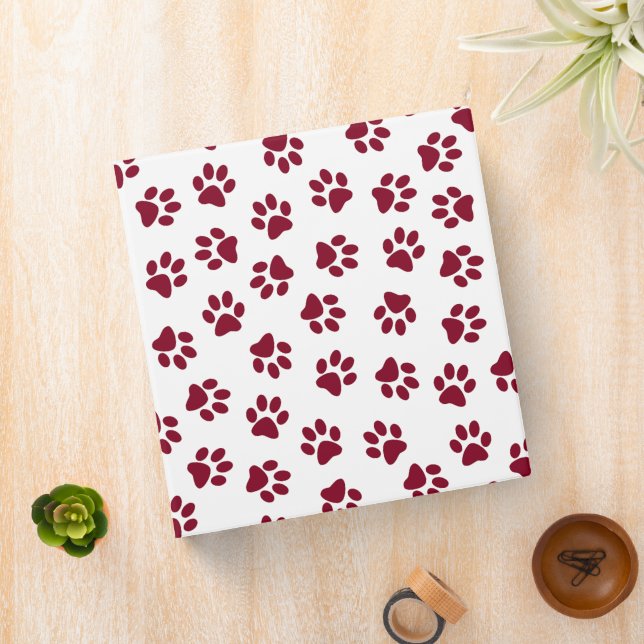 Pattern Of Paws, Dog Paws, Burgundy Paws 3 Ring Binder (In Situ)